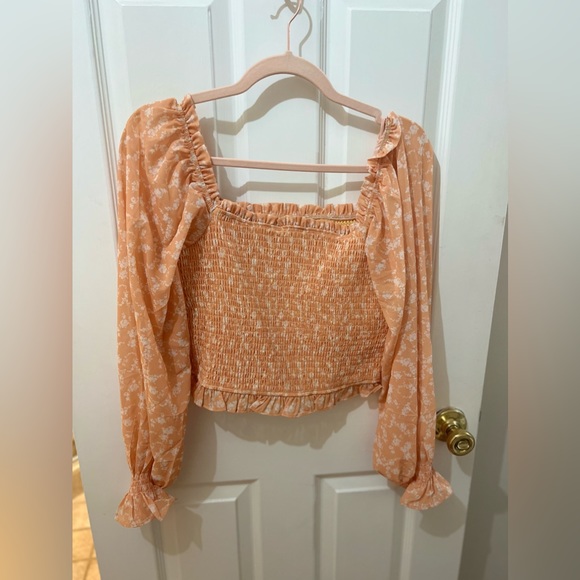 LuLu’s Dreamiest Love Orange Floral Print Long Sleeve Crop Top - Picture 7 of 10